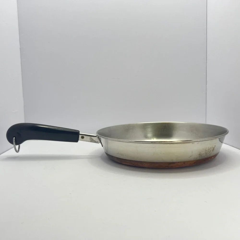 Revere Ware Frying Pan 10 in Copper‎ Bottom 1801 Made in USA Vtg Skillet No Lid